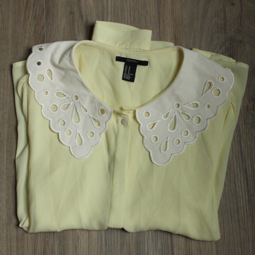 Forever 21 Yellow Blouse with White Collar